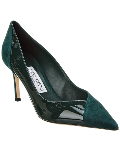 Jimmy Choo Cass 75 Patent & Suede Pump In Green
