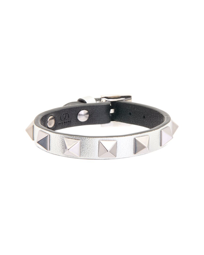 Valentino Garavani Rockstud Leather Bracelet In Silver