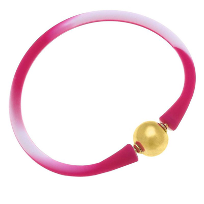 Canvas Style Bali 24k Gold Plated Ball Bead Silicone Bracelet In Tie-dye Pink