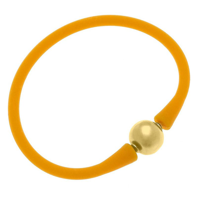 Canvas Style Bali 24k Gold Plated Ball Bead Silicone Bracelet In Cantaloupe In Yellow