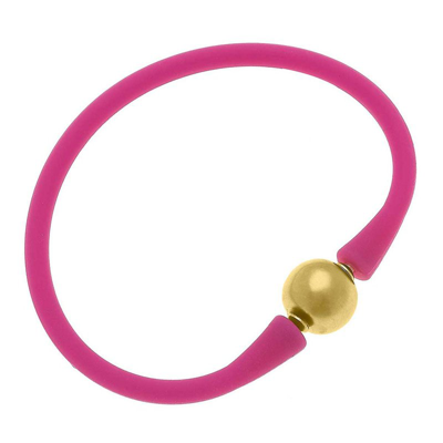 Canvas Style Bali 24k Gold Plated Ball Bead Silicone Bracelet In Magenta In Pink