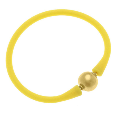Canvas Style Bali 24k Gold Plated Ball Bead Silicone Bracelet In Yellow