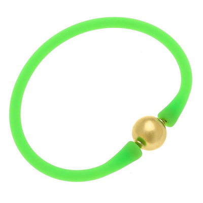 Canvas Style Bali 24k Gold Plated Ball Bead Silicone Bracelet In Neon Green
