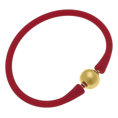 Canvas Style Bali 24k Gold Plated Ball Bead Silicone Bracelet In Red