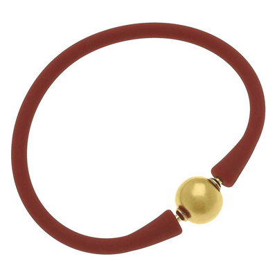 Canvas Style Bali 24k Gold Plated Ball Bead Silicone Bracelet In Rust In Red