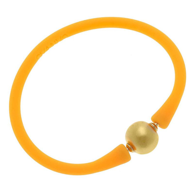 Canvas Style Bali 24k Gold Plated Ball Bead Silicone Bracelet In Neon Orange