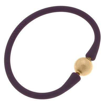 Canvas Style Bali 24k Gold Plated Ball Bead Silicone Bracelet In Plum In Purple
