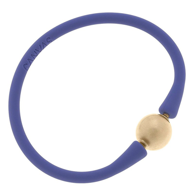 Canvas Style Bali 24k Gold Plated Ball Bead Silicone Bracelet In Periwinkle In Purple