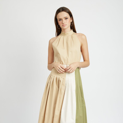 En Saison Clara Colourblock Sleeveless Cotton Dress In Brown