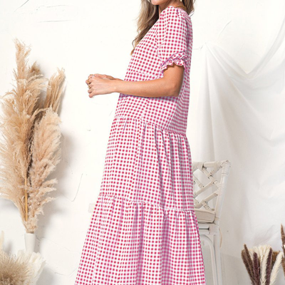 Anna-kaci Soft Dot Print Short Sleeve Maxi Dress In Pink
