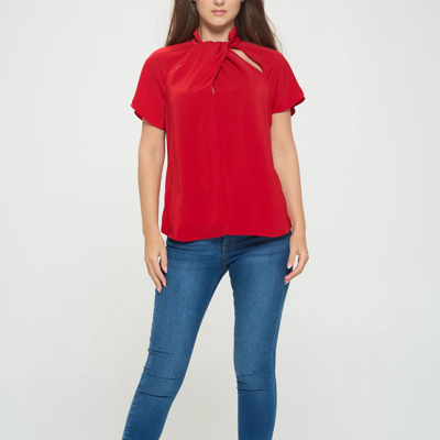 West K Camilla Flutter Sleeve Woven Top With Neck Cutouts In Red