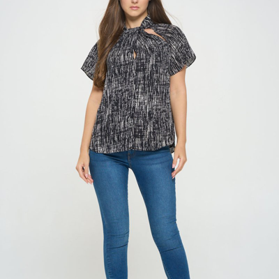 West K Camilla Flutter Sleeve Woven Top With Neck Cutouts In Black