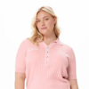 Minnie Rose Plus Size Cotton Cashmere Ribbed Polo In Pink