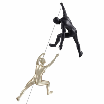 Finesse Decor Climbing Couple Set Of Two Wall Sculptures, Matte Black & Gold
