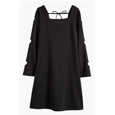 Ava & Yelly Square Neck Laser Heart Sleeve Dress In Black