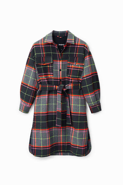 Desigual Tartan Overshirt Coat In Black