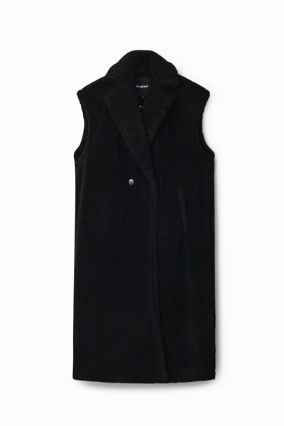 Desigual Long Fleece Gilet In Black