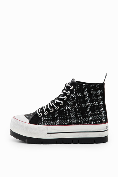 Desigual Tartan Platform High-top Sneakers In Black