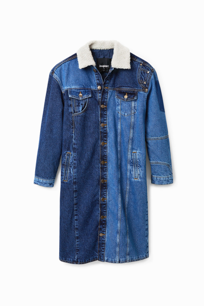 Desigual Long Padded Denim Jacket In Blue