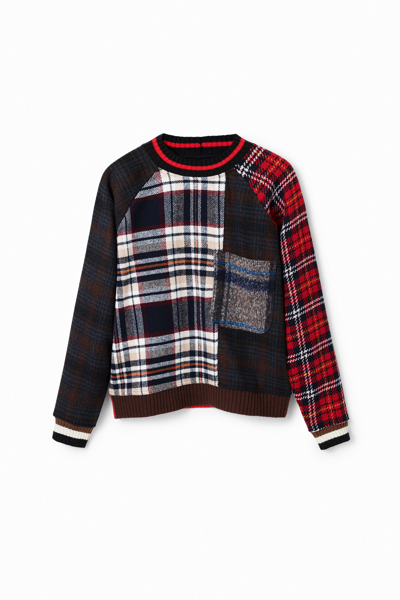Desigual Tartan Wool Sweatshirt In Brown