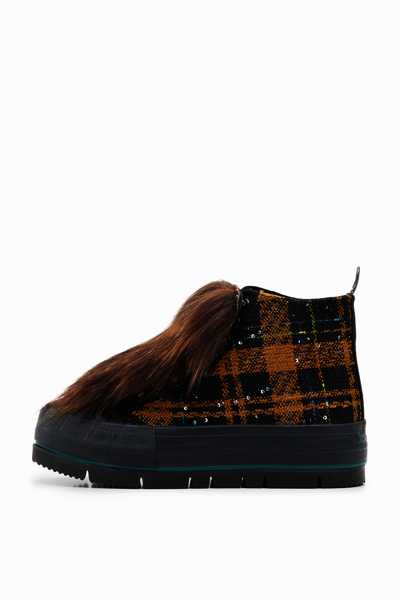 Desigual Fur Platform High-top Sneakers In Material Finishes