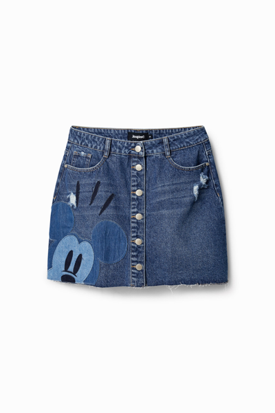 Desigual Mickey Mouse Patchwork Miniskirt In Blue