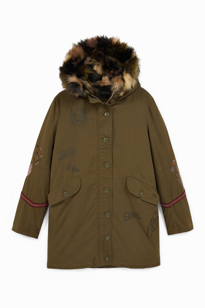 Desigual Military Parka Reversible In Green
