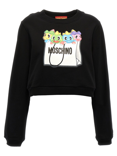 Moschino 'bubble Bobble' Graphic Print Top With Long Sleeves In Black