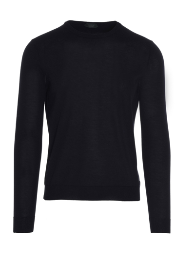 Zanone Blue Crewneck Cotton Sweater In Navy