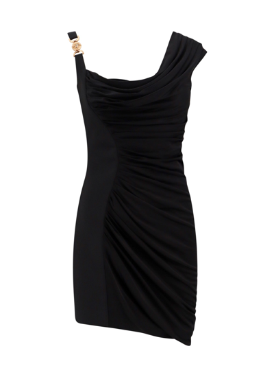 Versace Draped Jersey Mini Dress In Black