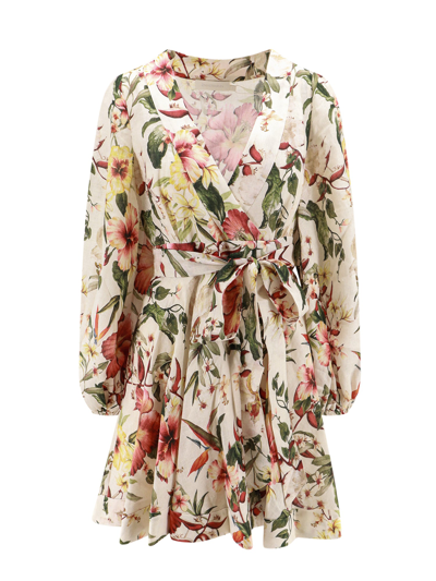 Zimmermann Lexi Belted Floral-print Linen Mini Wrap Dress In Multicolor