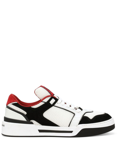 Dolce & Gabbana White New Roma Panelled Sneakers In Black