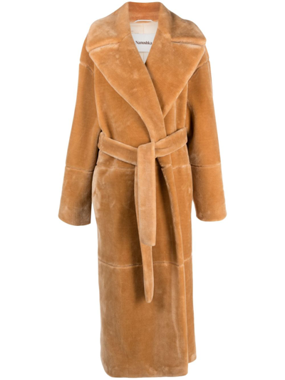 Nanushka Fleece Trench Coat In Brown