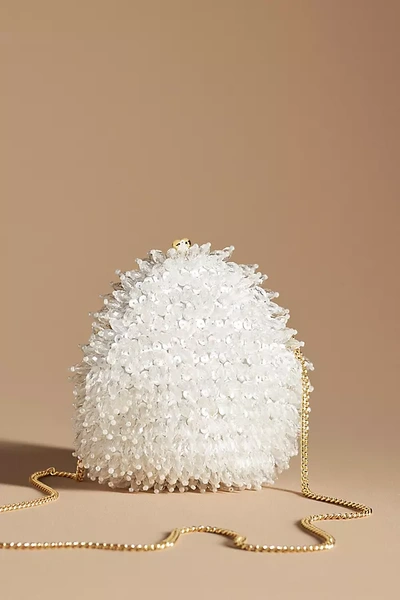 By Anthropologie Beaded Fringe Crossbody Clutch Bag In Clear