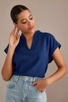Maeve Textured Cap-sleeve Blouse In Blue