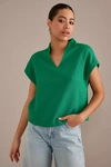 Maeve Textured Cap-sleeve Blouse In Green