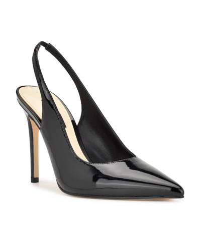 Nine West Denayen 3 Womens Faux Leather Pointed Toe Slingback Heels In Black Patent
