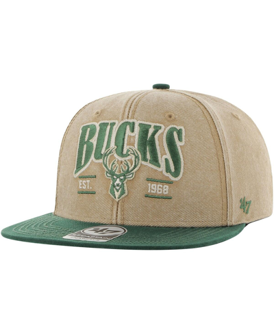 47 Brand Men's ' Khaki, Hunter Green Distressed Milwaukee Bucks Chilmark Captain Snapback Hat In Khaki,hunter Green