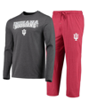 CONCEPTS SPORT MEN'S CONCEPTS SPORT CRIMSON, HEATHERED CHARCOAL DISTRESSED INDIANA HOOSIERS METER LONG SLEEVE T-SHI