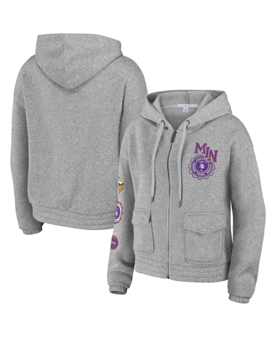 WEAR BY ERIN ANDREWS WOMEN'S WEAR BY ERIN ANDREWS HEATHER GRAY MINNESOTA VIKINGS FULL-ZIP HOODIE