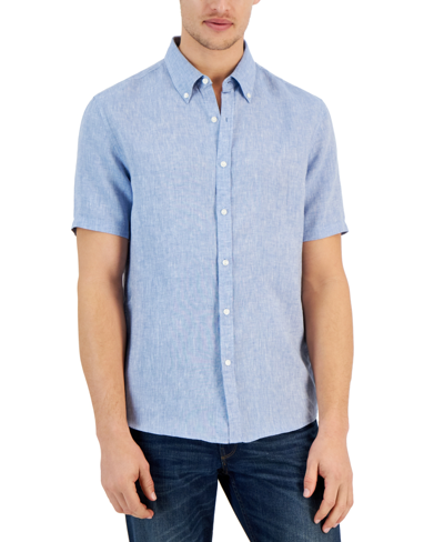 Michael Kors Men's Slim-fit Yarn-dyed Linen Shirt In Blueberry