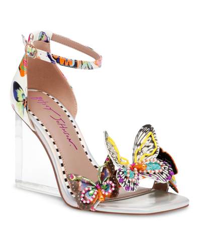 Betsey Johnson Marloe Butterfly Vinyl Wedge Sandals In White Multi