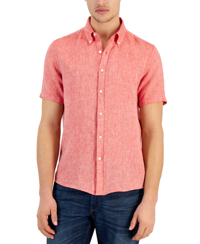 Michael Kors Men's Slim-fit Yarn-dyed Linen Shirt In Lacquer Red