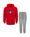 OUTERSTUFF INFANT BOYS AND GIRLS RED, HEATHER GRAY PHILADELPHIA PHILLIES PLAY BY PLAY PULLOVER HOODIE AND PANTS