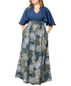 Kiyonna Women's Plus Size Avisa Flowy A Line Evening Gown In Blue Impressionist Print