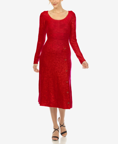 White Mark Women's Scoop Neck Fit And Flare Sweater Dress In Red