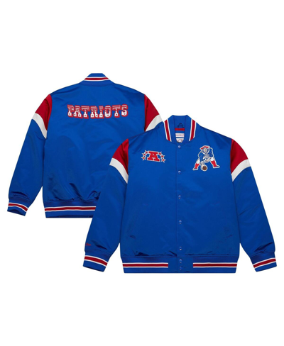 MITCHELL & NESS MEN'S MITCHELL & NESS ROYAL DISTRESSED NEW ENGLAND PATRIOTS BIG AND TALL SATIN FULL-SNAP JACKET