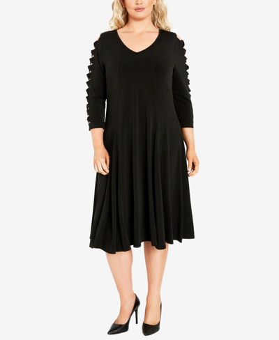 Avenue Plus Size Glam Sleeve Plain Dress In Black