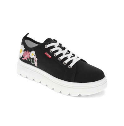 Levi's Women's Hope Emb Canvas Floral Embroidered Casual Lace Up Sneaker Shoe In Black