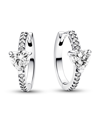 Pandora Sterling Silver With Clear Cubic Zirconia Heart Hoop Earrings In Silver
